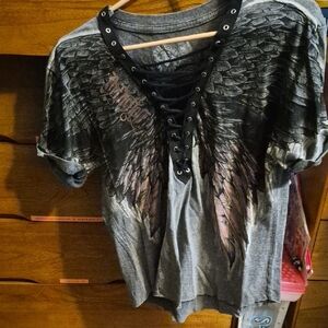 Affliction Charcoal Graphic Lace-Up Tee